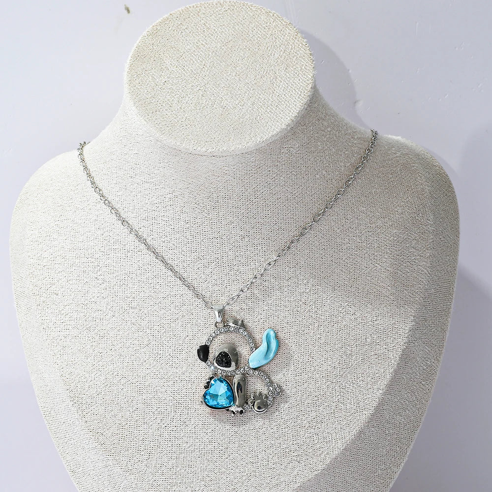 Lilo & Stitch Heart Rhinestone Necklace for Girls Anime Charms Pendant Fashion Jewelry Aesthetic Accessory Birthday Gift Beauty World Shop