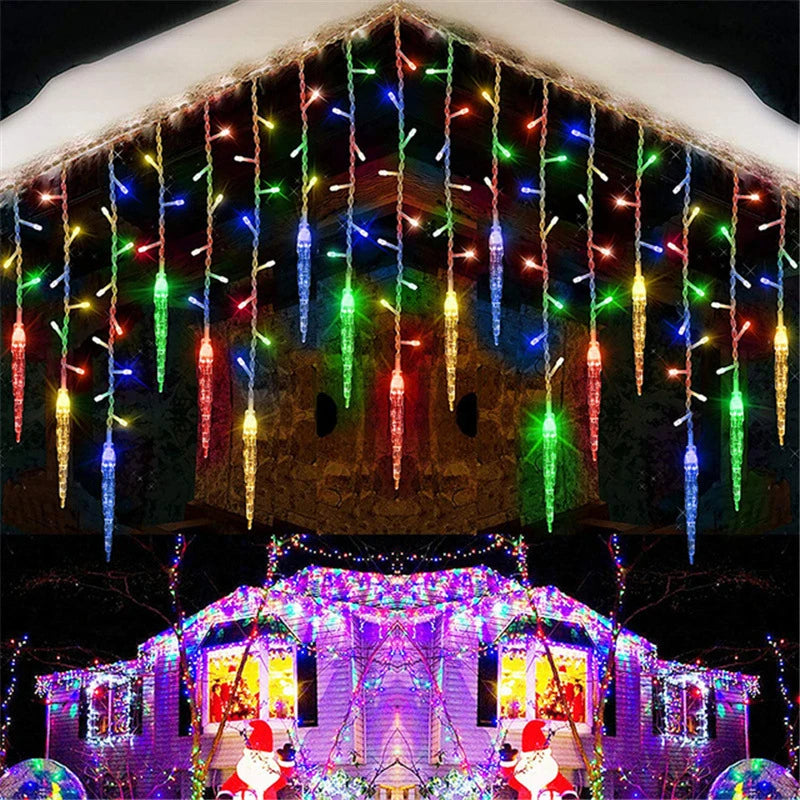 Christmas Garland LED Icicle Curtain String Lights Droop Outdoor Garden Street Wedding Decorative lighting Steady on Beauty World Shop