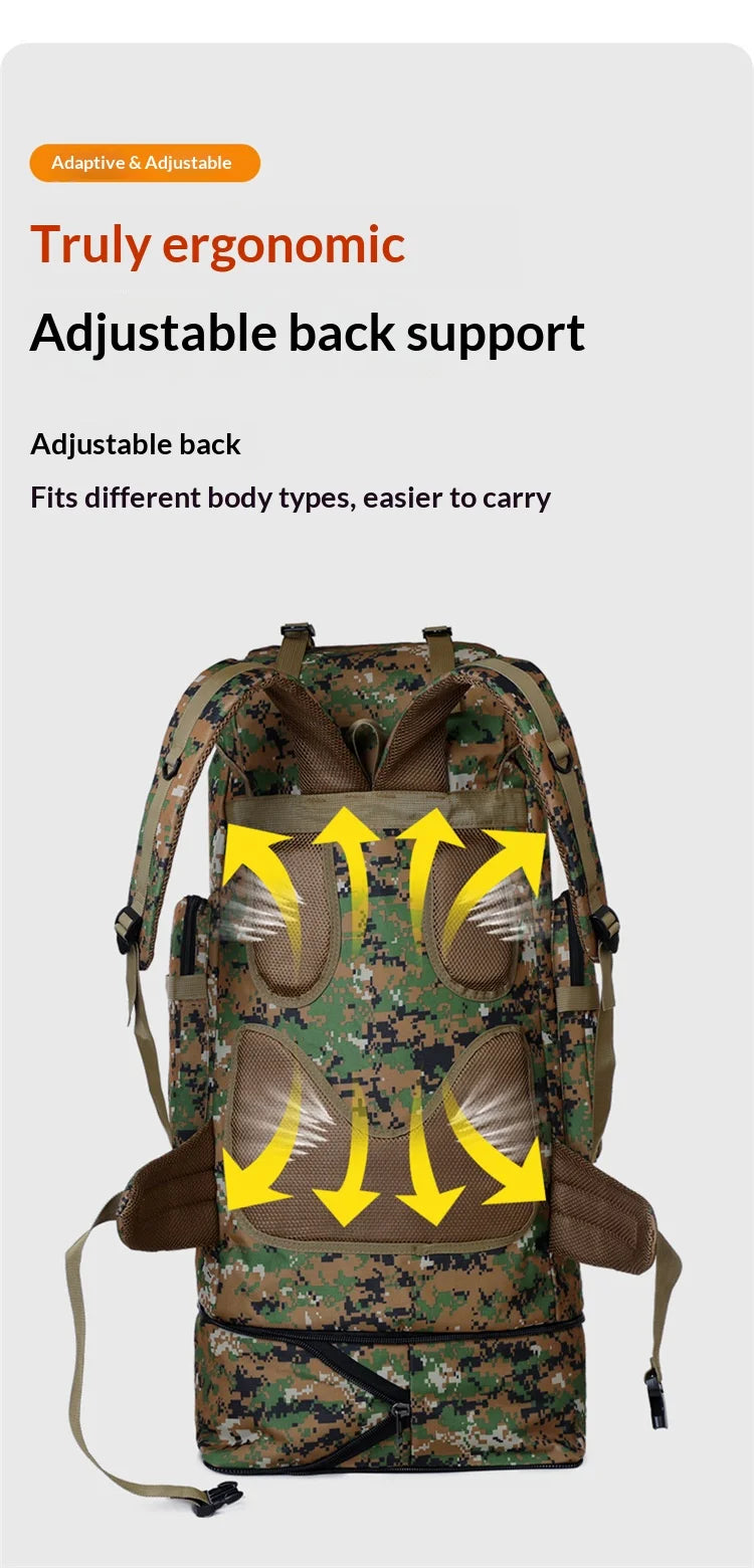 Homefish 80L/100L Large Mountaineering Backpack Outdoor Climbing Bag Tactical Rucksack Hiking Camping Travel Backpack Beauty World Shop