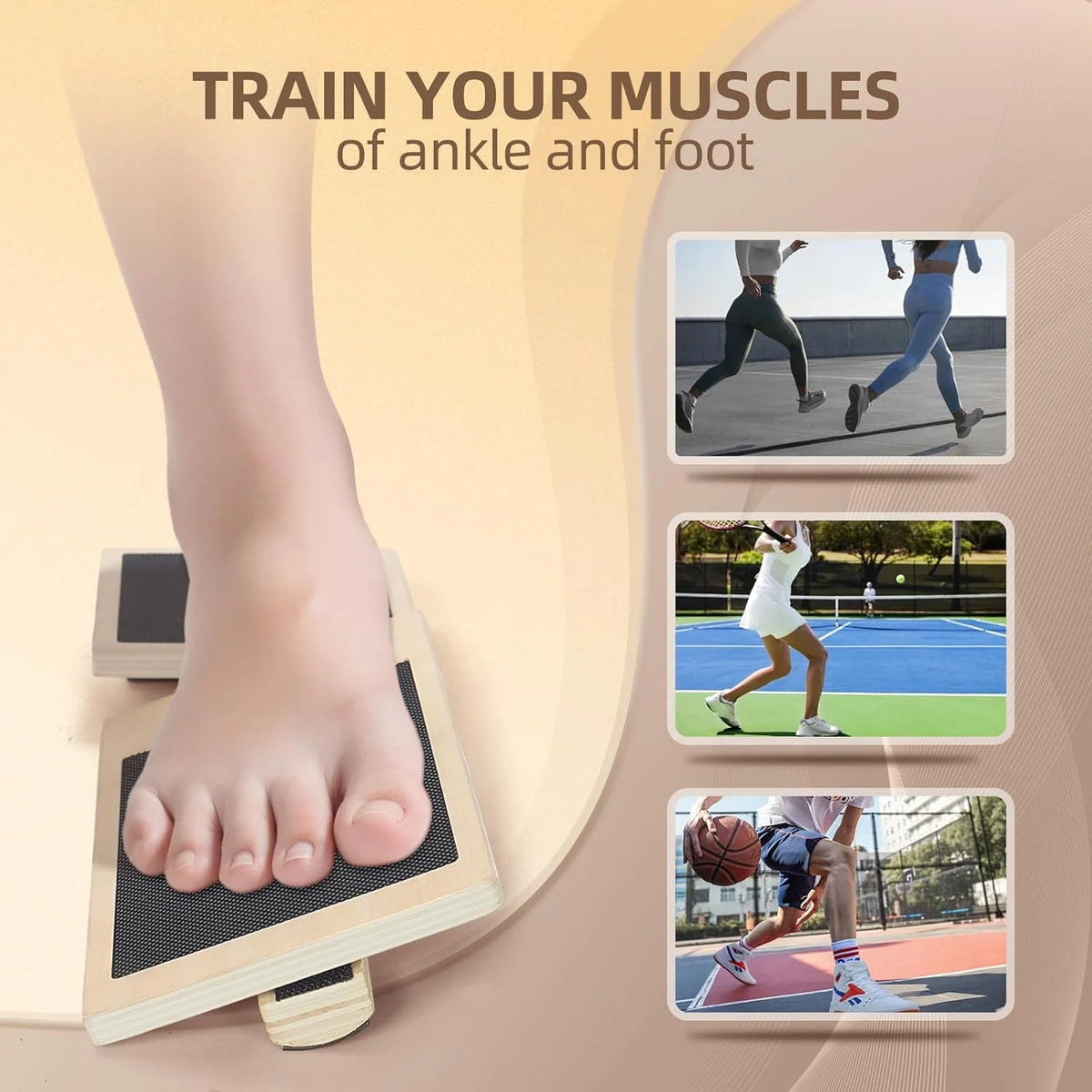 Ankle Strengthener Exerciser for Sprained, Single Foot Balance Board, Non-Slip Wood Wobble Board., BLACK Beauty World Shop