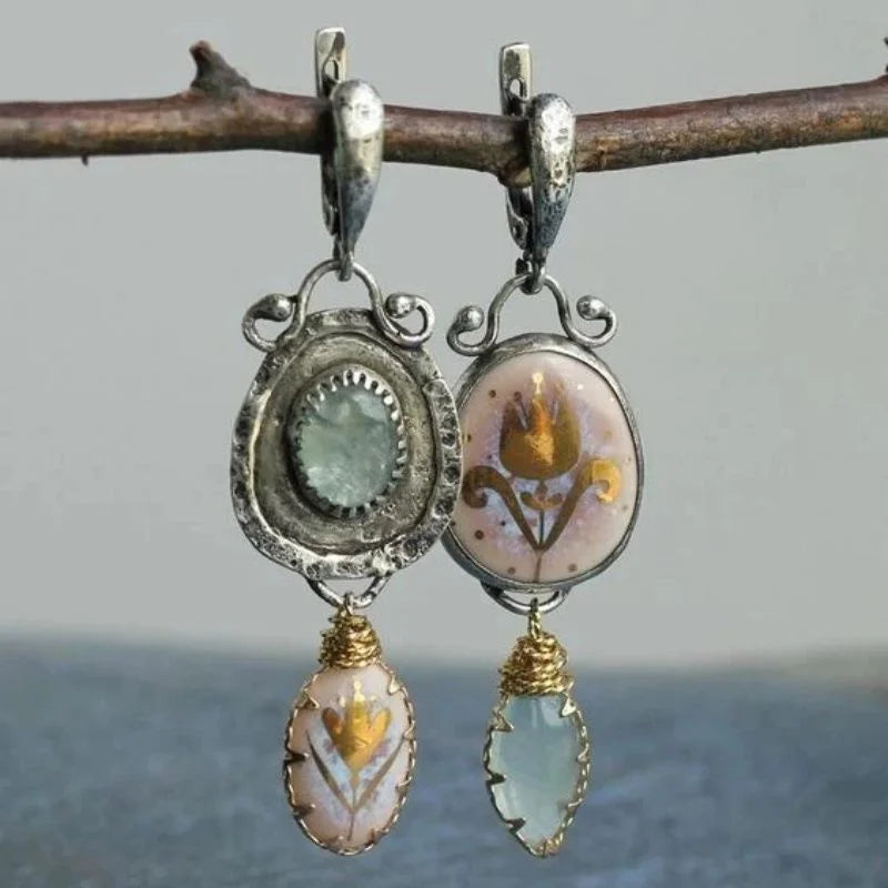 Antique Asymmetric Tulip Flower Pattern Stone For Women Party Gift Accessories Custom Jewelry Beauty World Shop