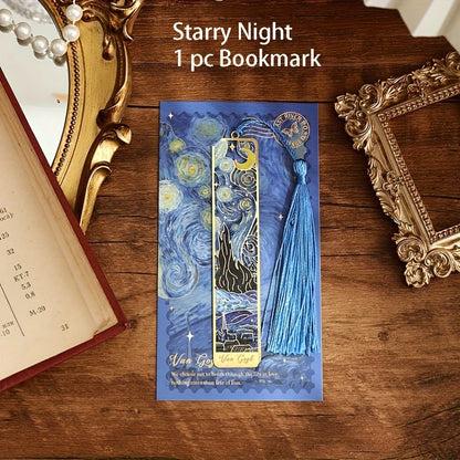 Vintage Oil Painting Metal Bookmarks - Hollow Hot Stamping Long Tassel Bookmarks - Stationery Gifts for Book Clubs, Book Lovers, Beauty World Shop