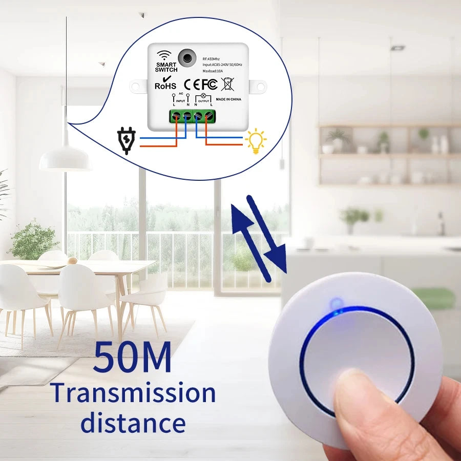 RF 433MHz Wireless Light Switch 220V 110V 10A Relay Controlle Mini Round Button Wall Panel Switch Remote Control For LED Lamp Beauty World Shop