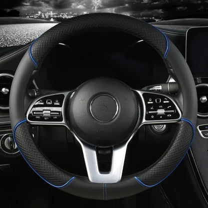 All Seasons Leather Diamond Steering Wheel Cover Universal Fit for 14 .5-15 Inch Durable Leather Cover Anti-Slip Veins Design Beauty World Shop
