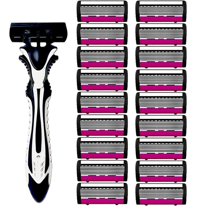 6-layer classic razor, razor set, stainless steel blade, manual safety razor, reusable blade, silicone anti-skid layer Beauty World Shop