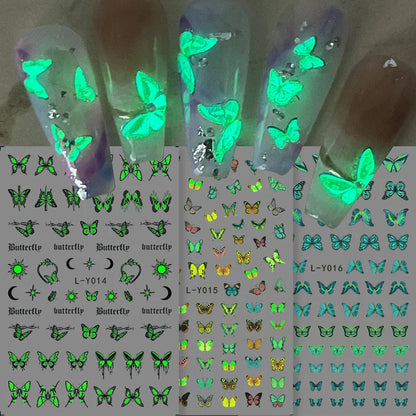 3pcs Luminous Butterfly Nail Decal Stickers Colorful Blue Butterfly Series Design Glow In The Dark Night Polish Sliders Manicure Beauty World Shop