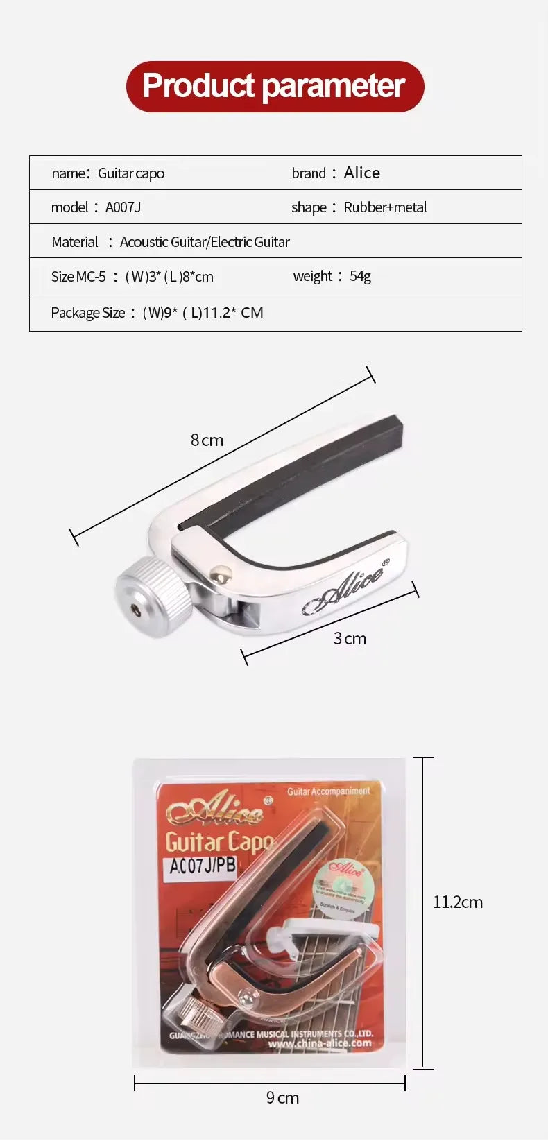 Alice Guitar Capo Adjustable Roller Metal Perfect Quick Change Tune for Electric Acoustic Guitar, Bass, Violin, and Ukulele Beauty World Shop