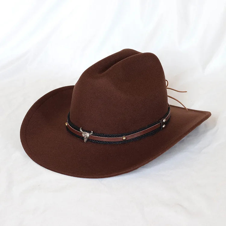 Vintage Western Cowboy Hat For Men's Gentleman Lady Jazz Cowgirl With Leather Wide Brim Cloche Church Sombrero Hombre Caps Beauty World Shop
