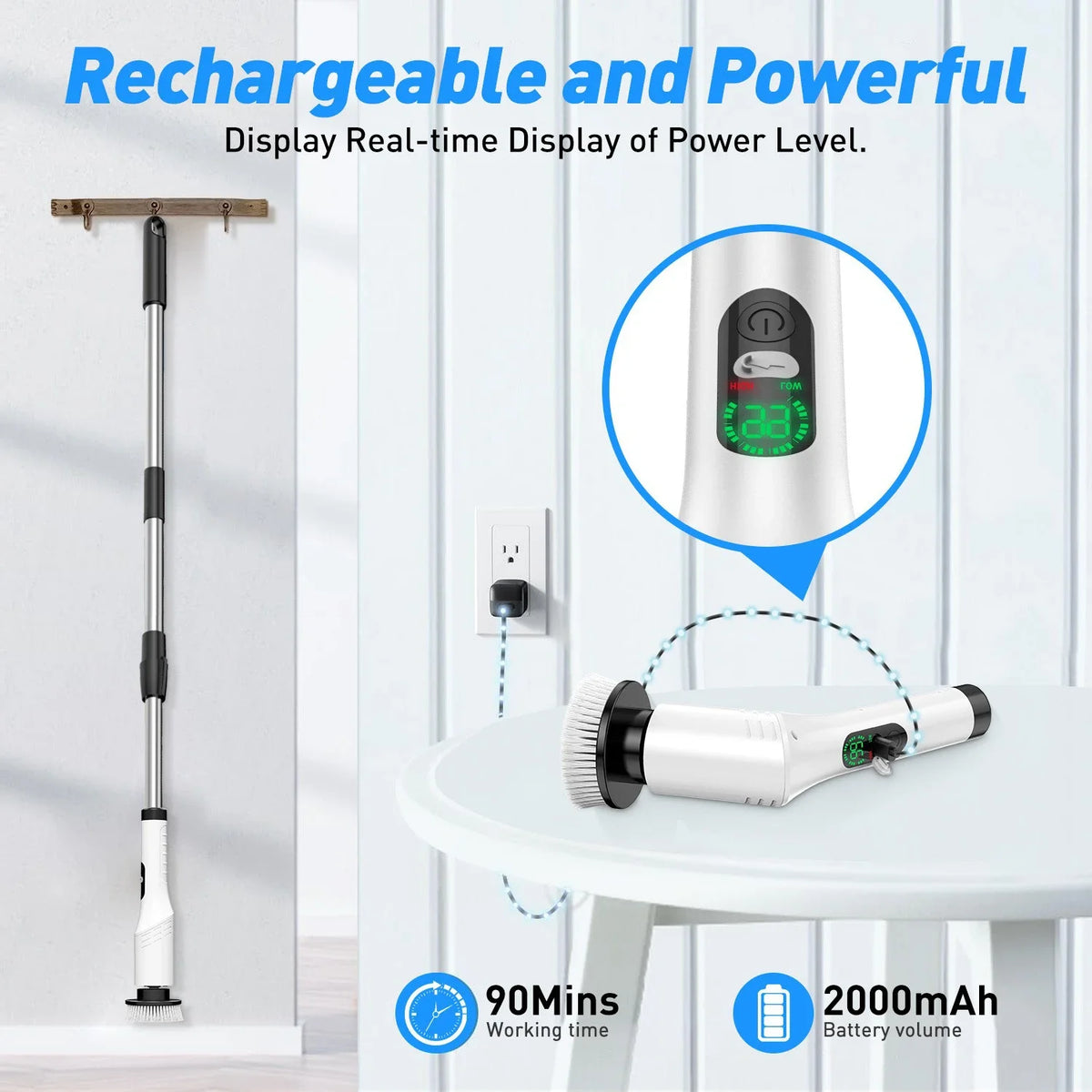 Multi-Purpose 9 in 1 Cordless Electric Power Scrubber Bathroom 8 Scrub Brush with Adjustable Extension Handle Shower Scrubber Beauty World Shop