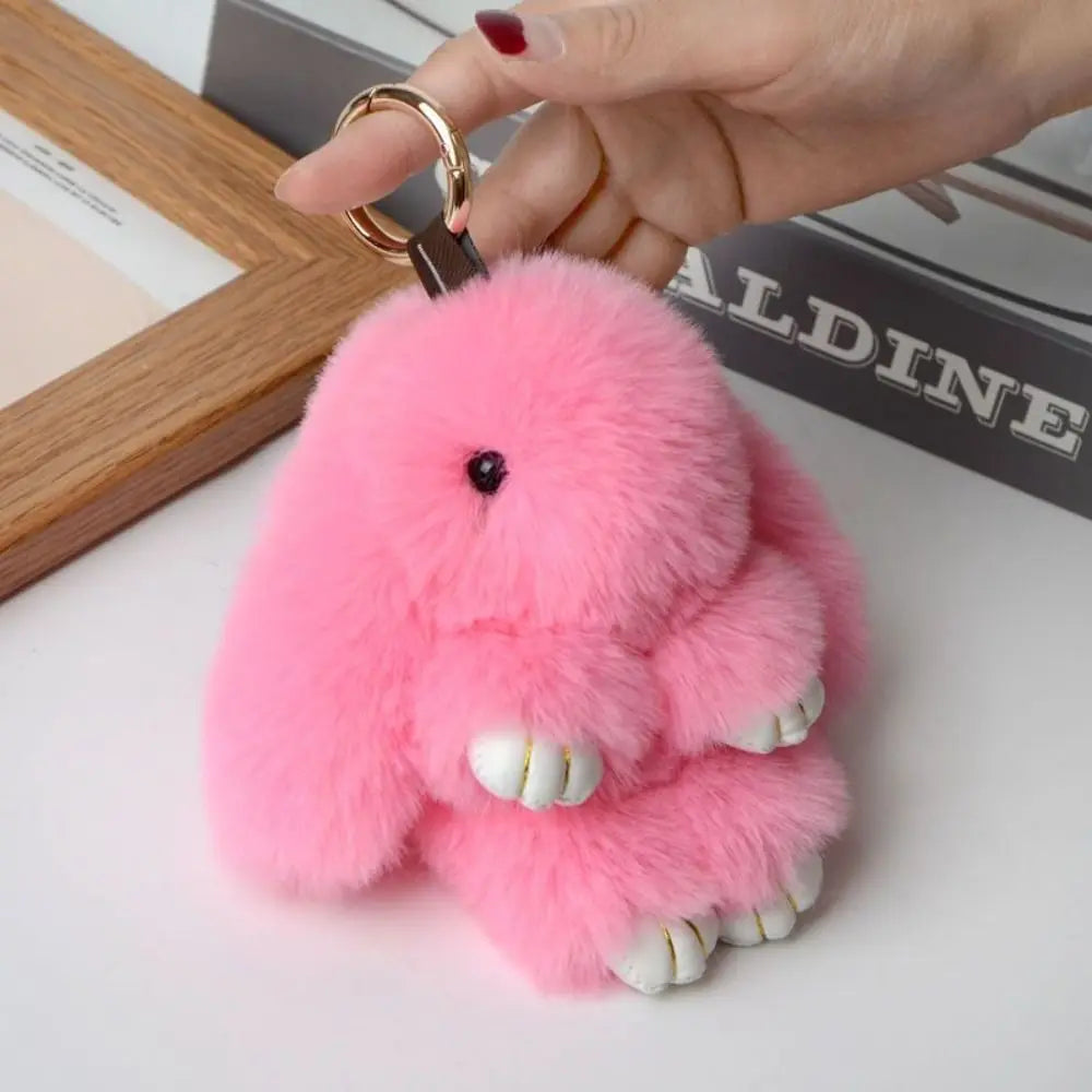 Fluffy Bunny Keychain - Plush Play Dead Rabbit Doll with Bow, Cute Animal Keychain Toy for Kids Girls, Soft Furry Gift Beauty World Shop