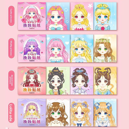 Stickers Book Handicrafts Creative Kids Stickers 15 Pages Toy Puzzle Reusable for Girls Cartoon Princess Make A Face Stickers Beauty World Shop