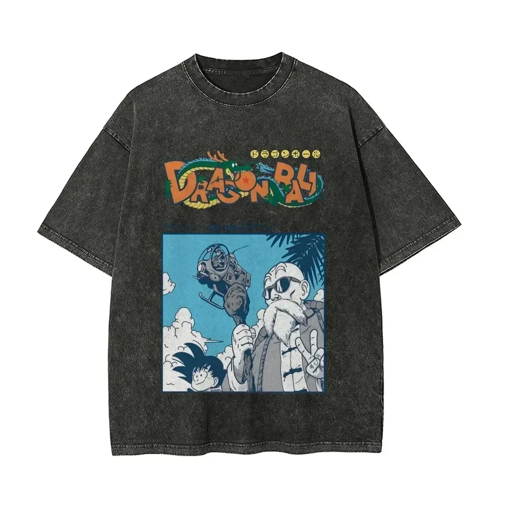 Anime Dragon Ball Cosplay Washed T-Shirt Cotton Short Sleeve Loose Large Casual Sports Fitness T-Shirt Men's Harajuku Clothing Beauty World Shop