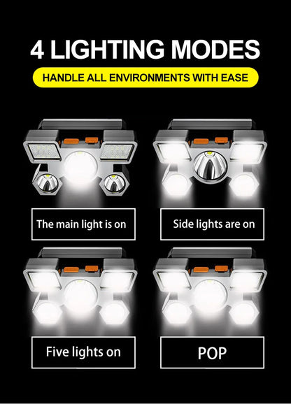 USB Rechargeable Headlamp Portable 5LED Headlight Built In Battery Torch Portable Working Light Fishing Camping Head Light For T Beauty Fashion