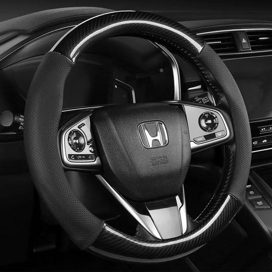 Carbon fiber car steering wheel cover, breathable and sporty, all season universal anti slip and wear-resistant handle cover Beauty World Shop