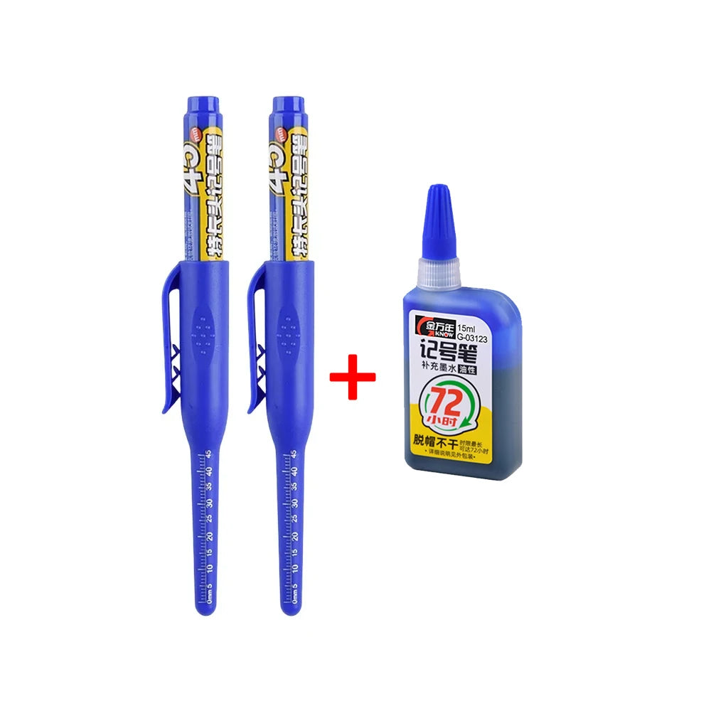 45mm Waterproof Deep Hole Marker Pens Long Nib Head Carpenter Pen Black/Blue/Red Ink for Multi-Purpose Woodworking Hand Tools Beauty World Shop