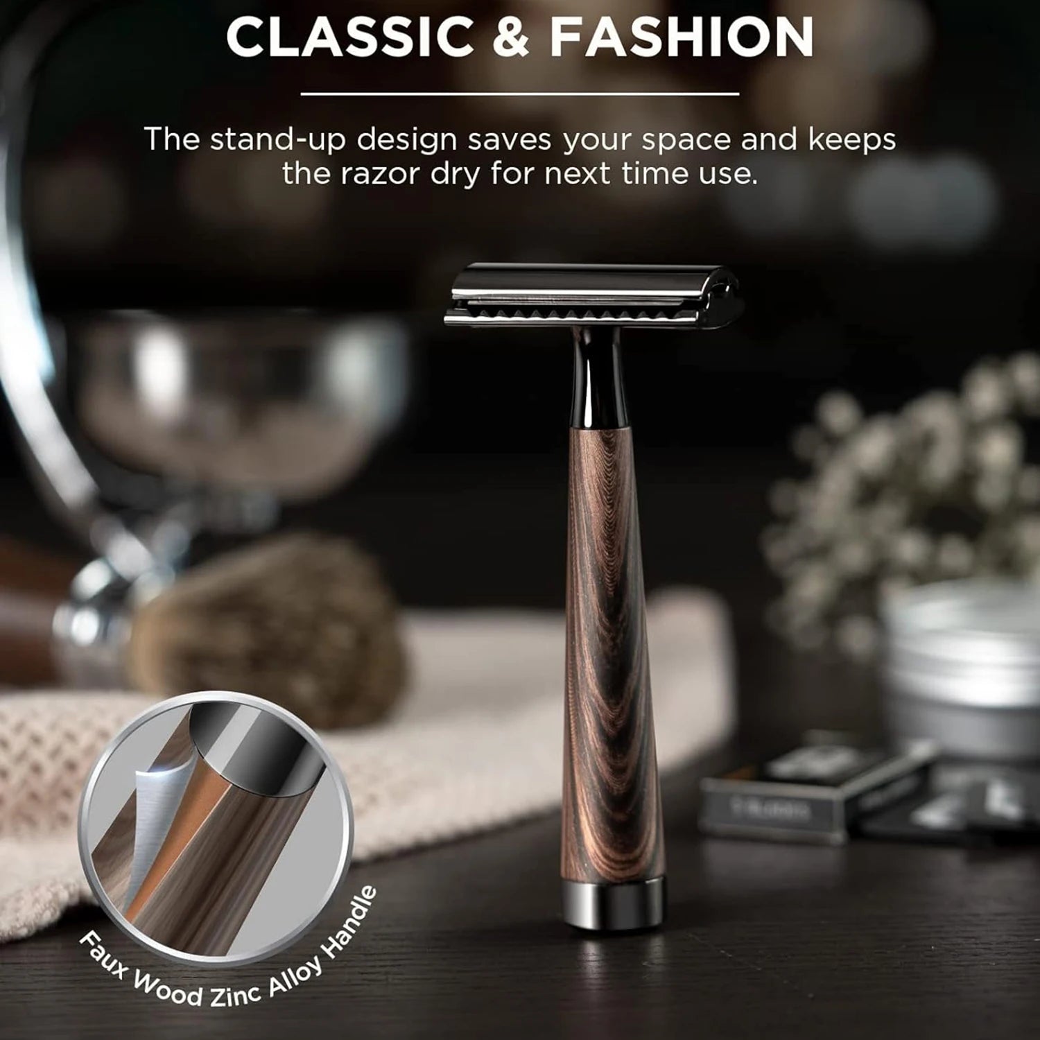 Double Edge Safety Razor, Zinc Alloy Handle Razor with 5 Swiss Stainless Steel Blades, Heavy Duty Eco-Friendly Razor f Beauty World Shop