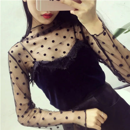New Transparent See Through Shirt Women Sexy Harajuku Mesh Tops Net Undershirt Star Base Top Camisas Femininas Clubwear SheerTee Beauty Trend Shop