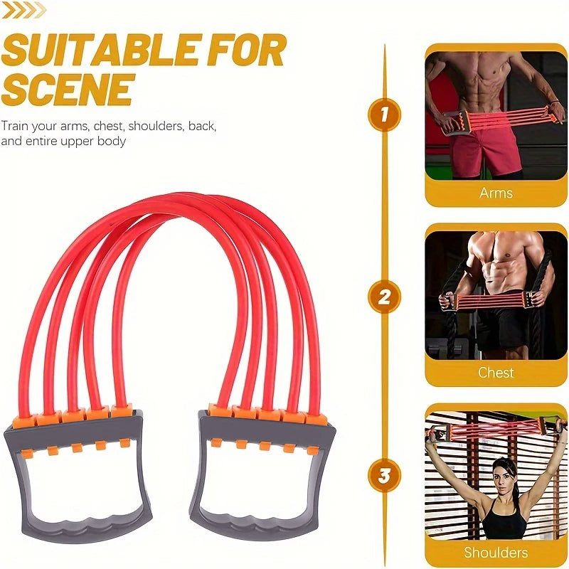 Full Body Workout Set - Chest Expander with 5 Removable Resistance Bands for Pilates, Push Ups, and Muscle Training - Strengthen Beauty World Shop