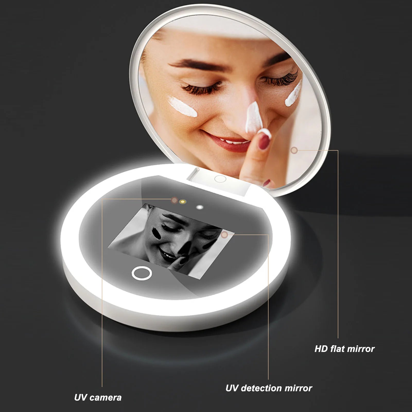 UV Mirror Sunscreen Testing Camera with Light 2X Magnification Travel Makeup 3.5in Pocket Size L Beauty World Shop