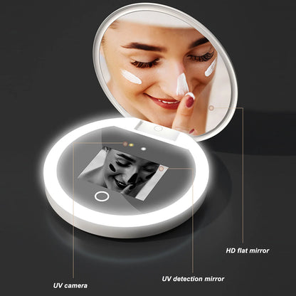 UV Mirror Sunscreen Testing Camera with Light 2X Magnification Travel Makeup 3.5in Pocket Size L Beauty World Shop