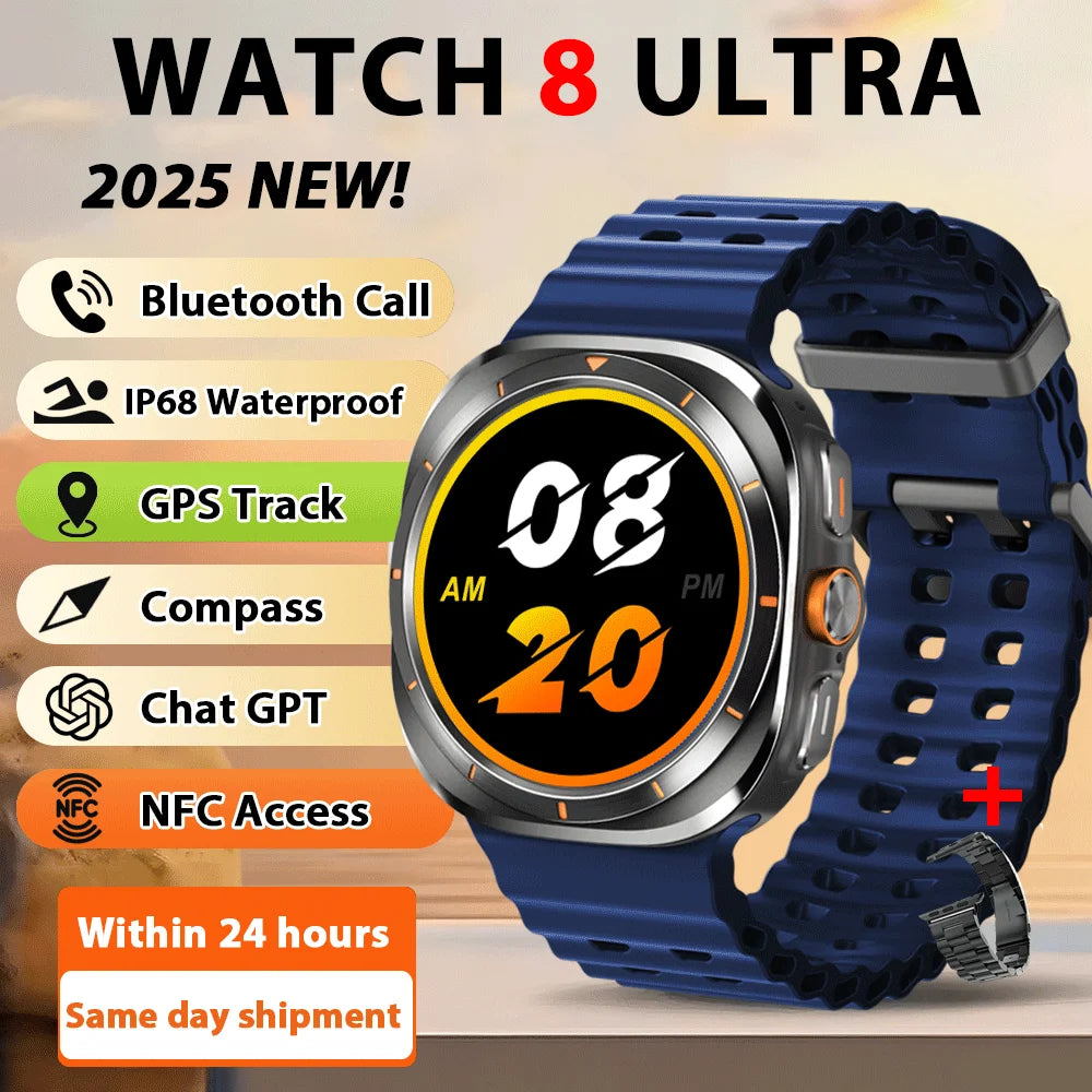 Smart Watch 8 Ultra 2025 Color Matching GPS Compass Smart Watch BT call NFC IP68 Waterproof 4GB Health monitoring Reduction 100% Beauty World Shop