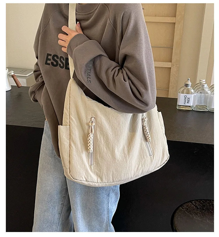 Trendy Women's Soft Cloth Shoulder Bag Solid Color Student 2026 Spring Y2k Casual Style Big Handbags Crossbody Bags for Women Beauty World Shop