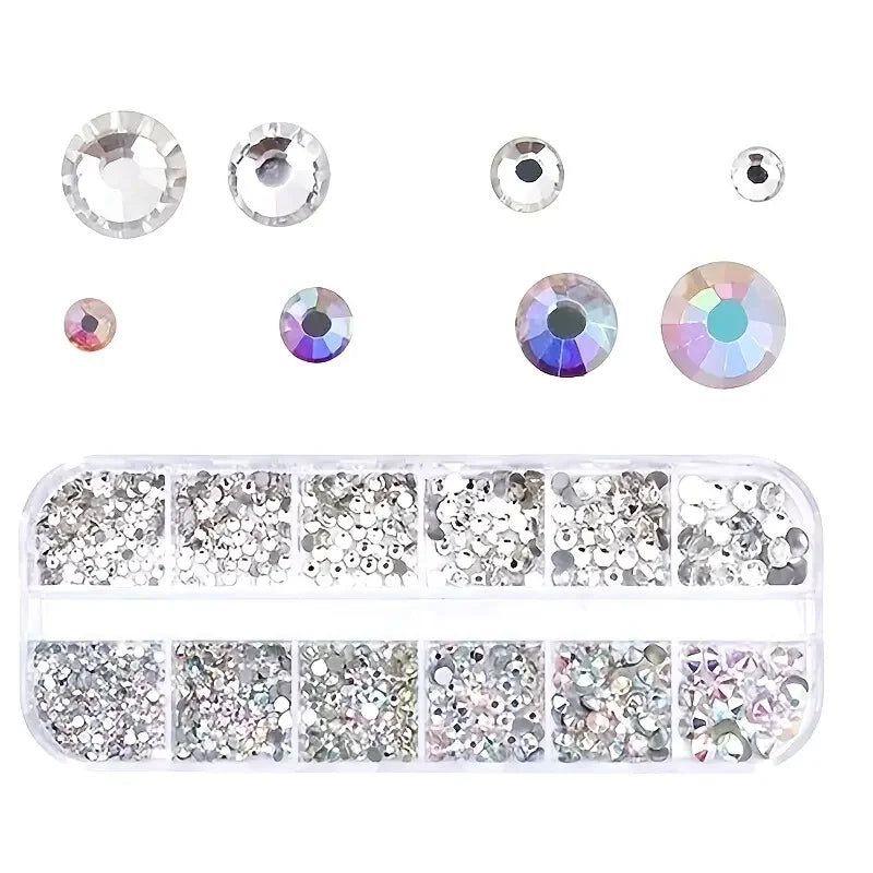 Boxed 3D Flat Back Nail Rhinestones Nail Gems Glass AB & Clear Crystal Rhinestones Kit Nail Art Charms DIY Manicure Accessories Beauty World Shop