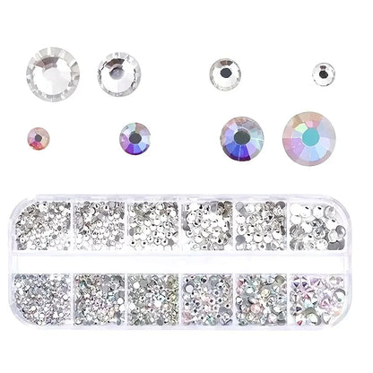 Boxed 3D Flat Back Nail Rhinestones Nail Gems Glass AB & Clear Crystal Rhinestones Kit Nail Art Charms DIY Manicure Accessories Beauty World Shop