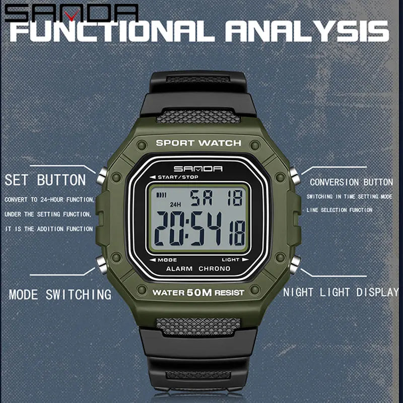 SANDA 2156 Fashion Mens Watch Military Water Resistant Sport Watches Army Big Dial Led Digital Wristwatches Stopwatches For Male Beauty World Shop