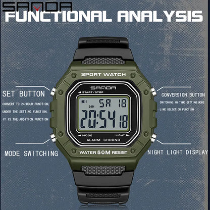 SANDA 2156 Fashion Mens Watch Military Water Resistant Sport Watches Army Big Dial Led Digital Wristwatches Stopwatches For Male Beauty World Shop