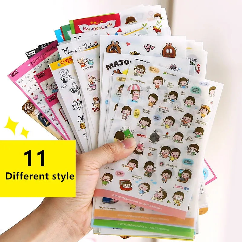 6Pieces/Set Transparent Pvc Waterproof Cartoon Sticker DIY Hand Account Decorative Stickers Kawaii Phone Cup Stickers Beauty World Shop