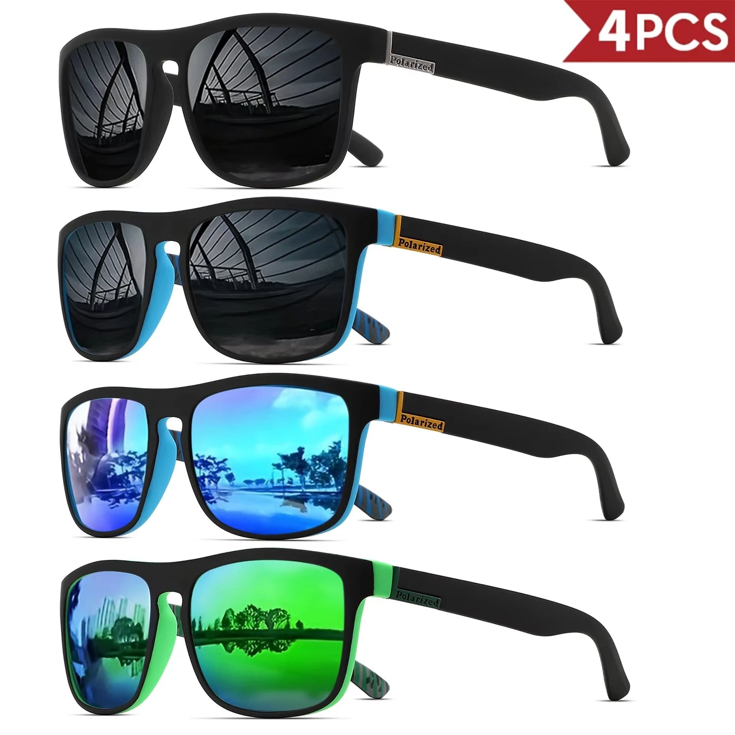 1-4PCS Men Classical Square Polarized Sports Sunglasses Lightweight PC Frame UV400 for Driving Fishing Cycling Unisex Durability Beauty World Shop
