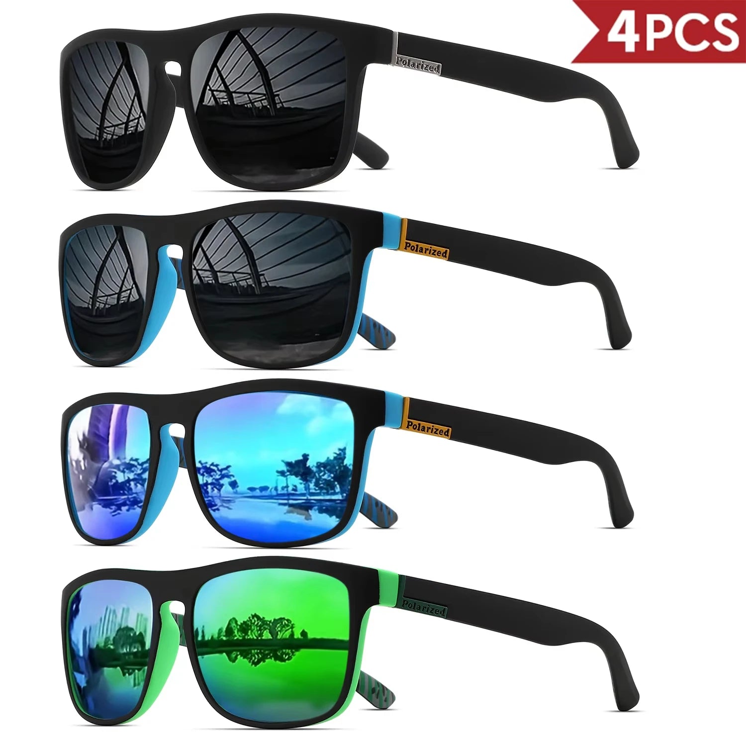 1-4PCS Men Classical Square Polarized Sports Sunglasses Lightweight PC Frame UV400 for Driving Fishing Cycling Unisex Durability Beauty World Shop