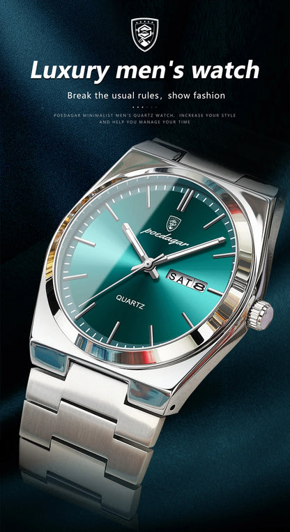 POEDAGAR Exquisite Business Men Watch Stainless Steel Waterproof Luminous Man Wristwatch Date Week Classic Men's Quartz Watches Beauty World Shop