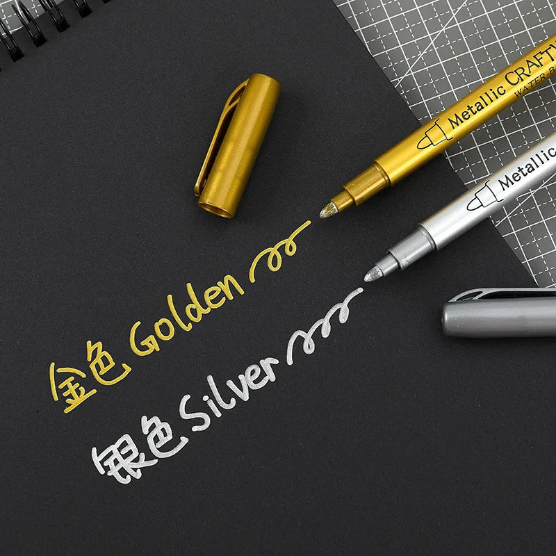2/1Pc Brush Metallic Marker Pens Gold Silver Color Permanent Art Marker For Manga Crafts Scrapbooking School Stationery Supplies Beauty World Shop