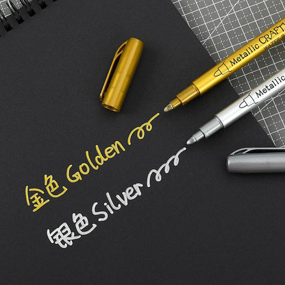 2/1Pc Brush Metallic Marker Pens Gold Silver Color Permanent Art Marker For Manga Crafts Scrapbooking School Stationery Supplies Beauty World Shop