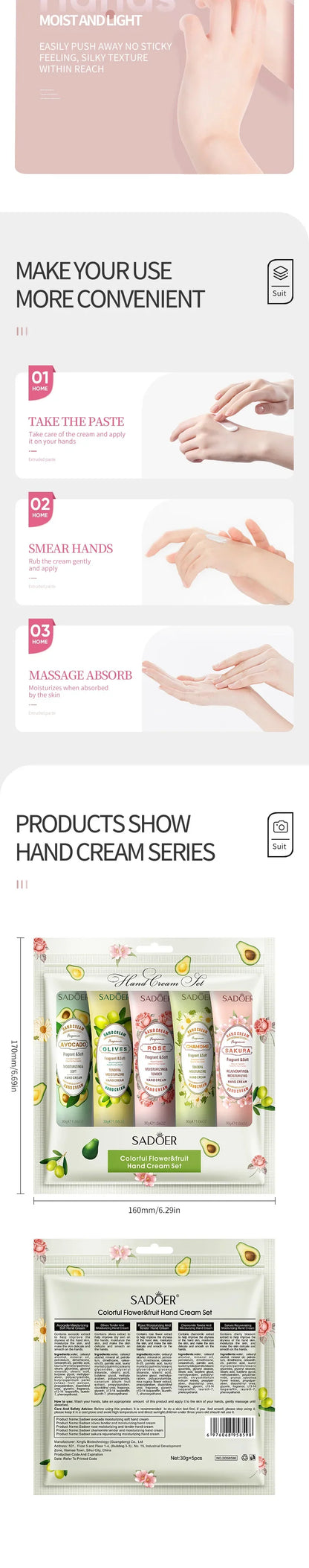 5Pcs/set Fruit Plant Fragrance Hand Cream Sets Moisturizing Repair Anti Dry Hand Lotion Sets Hands Skin Care Products Beauty Trend Shop