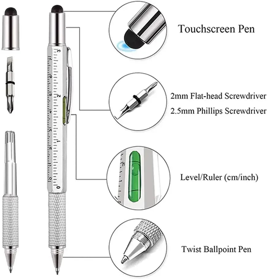 7 in 1 Multifunctional Pen Touch Screen Stylus Capacitive Pen with Screwdriver Ruler Levelgauge Refillable Ballpoint Pencil Tool Beauty World Shop