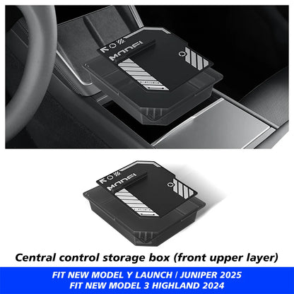 For Tesla Model Y Juniper 2025 Launch Center Console Eyeglasses Storage Box Armrest Box Upper&Lower Silicone Pad Beauty World Shop