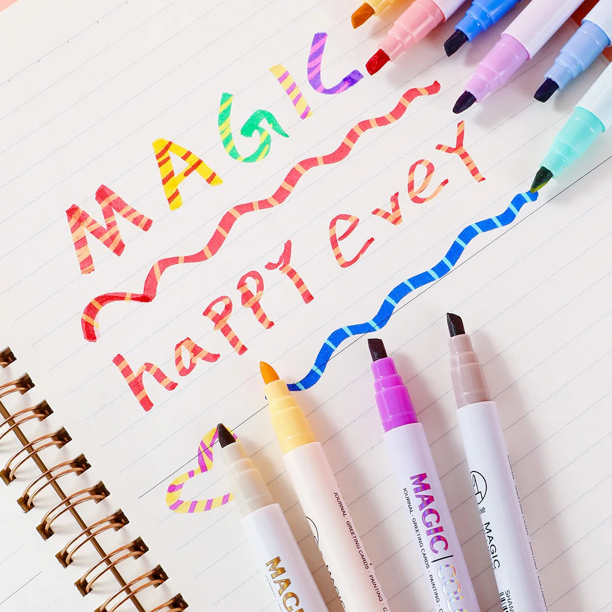 12pcs Double-ended Magic Color Changing Highlighter Pen Set, Student Diary Scrapbook Painting DIY Making, Classroom and Office S Beauty World Shop