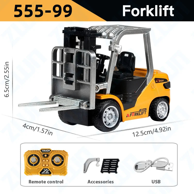 ZWN 1:64 RC Model Car 2.4G Remote Control Excavator Dump Truck Forklift Alloy Plastic Simulation Construction Vehicle Kids Toy Beauty World Shop