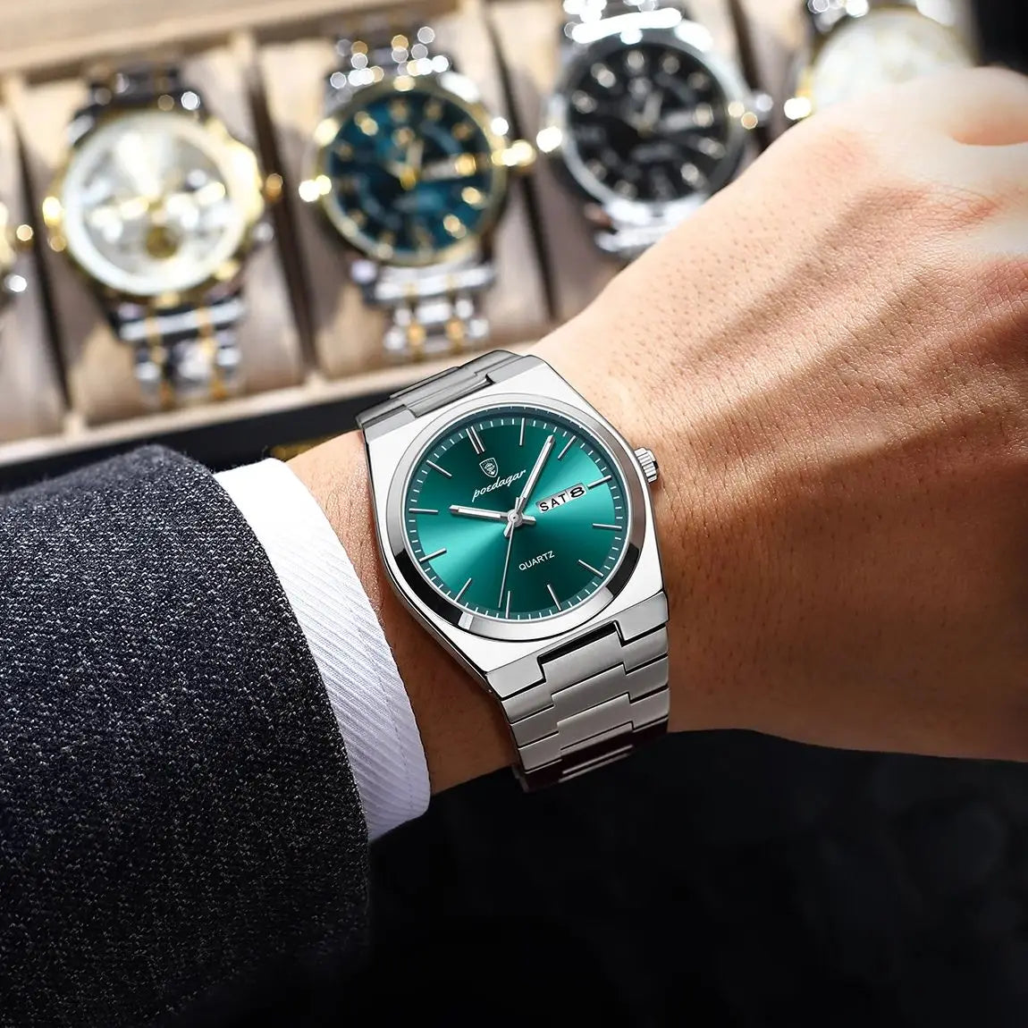POEDAGAR Exquisite Business Men Watch Stainless Steel Waterproof Luminous Man Wristwatch Date Week Classic Men's Quartz Watches Beauty World Shop