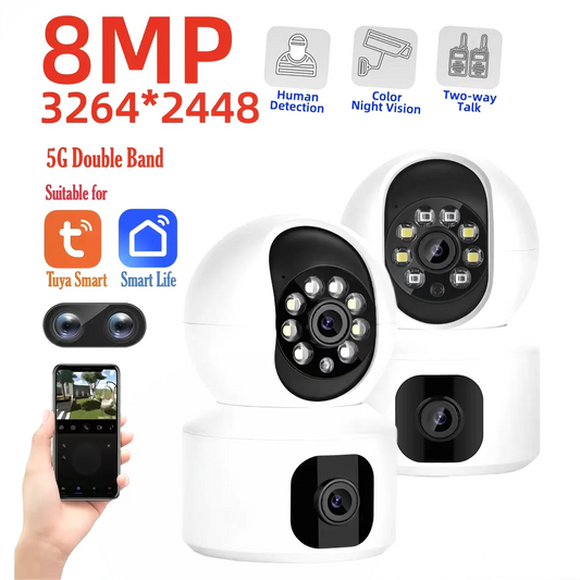 Tuya 8MP WiFi IP Camera Dual Lens Baby Monitor Color Night Vision Human Automatic Tracking Video Smart Home Surveillance Camera Beauty Trend Shop