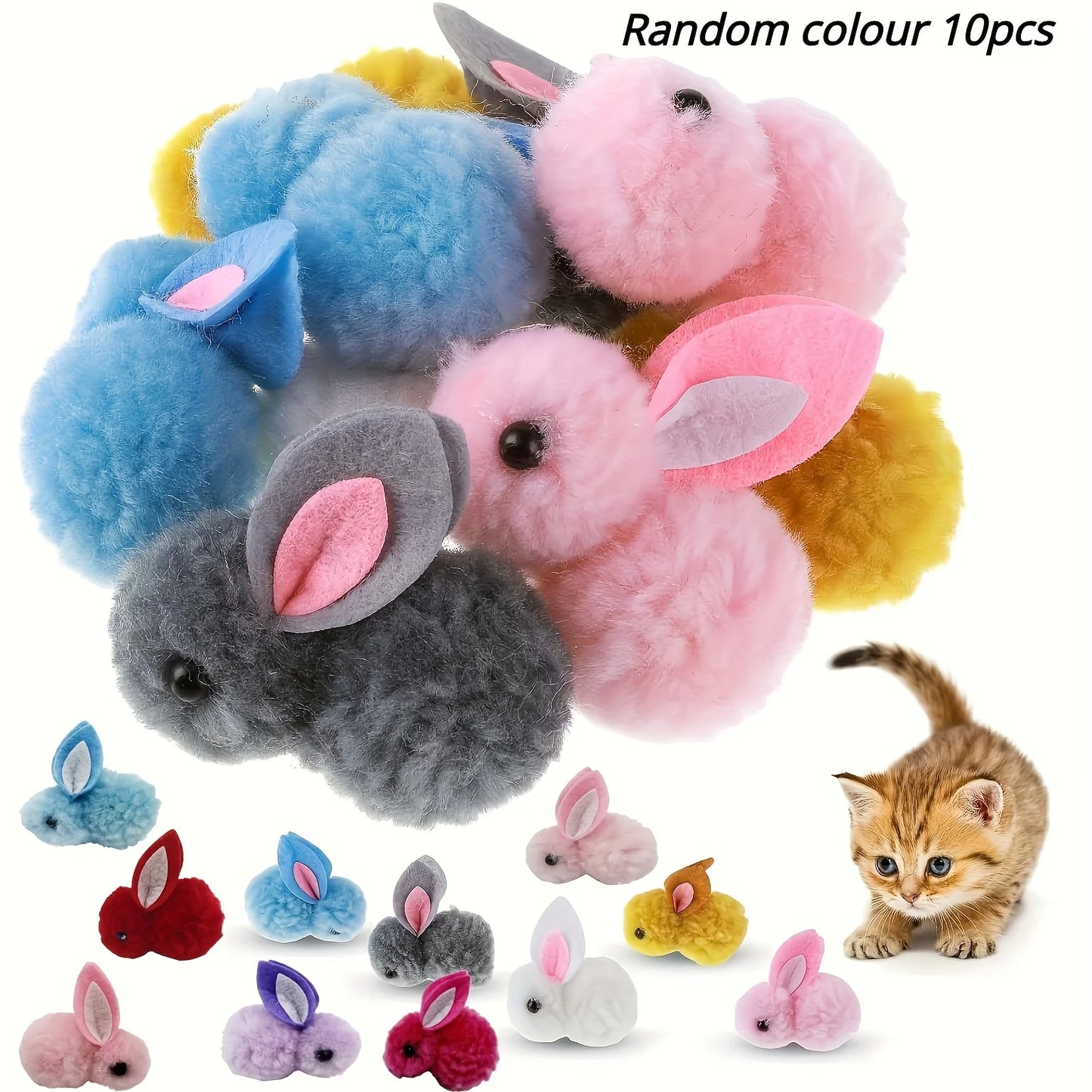 10pcs Color Random Plush Bunny Cat Toys, Soft, interactive cat toy Rabbit balls, Colourful, Soft and Cute Plush Cat Toy Balls Beauty World Shop