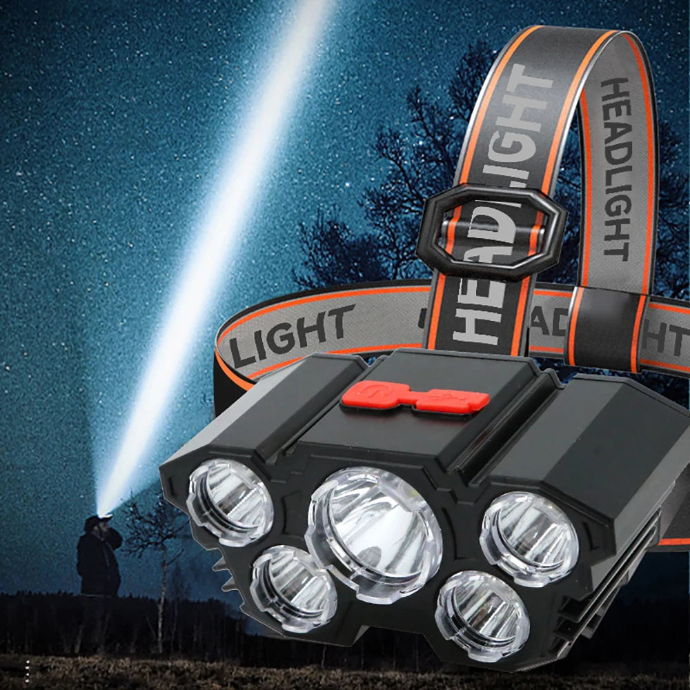 5 LED Headlamp Rechargeable with Built in Battery Strong Light Headlight Camping Adventure Fishing Head Light Flashlight Beauty Fashion