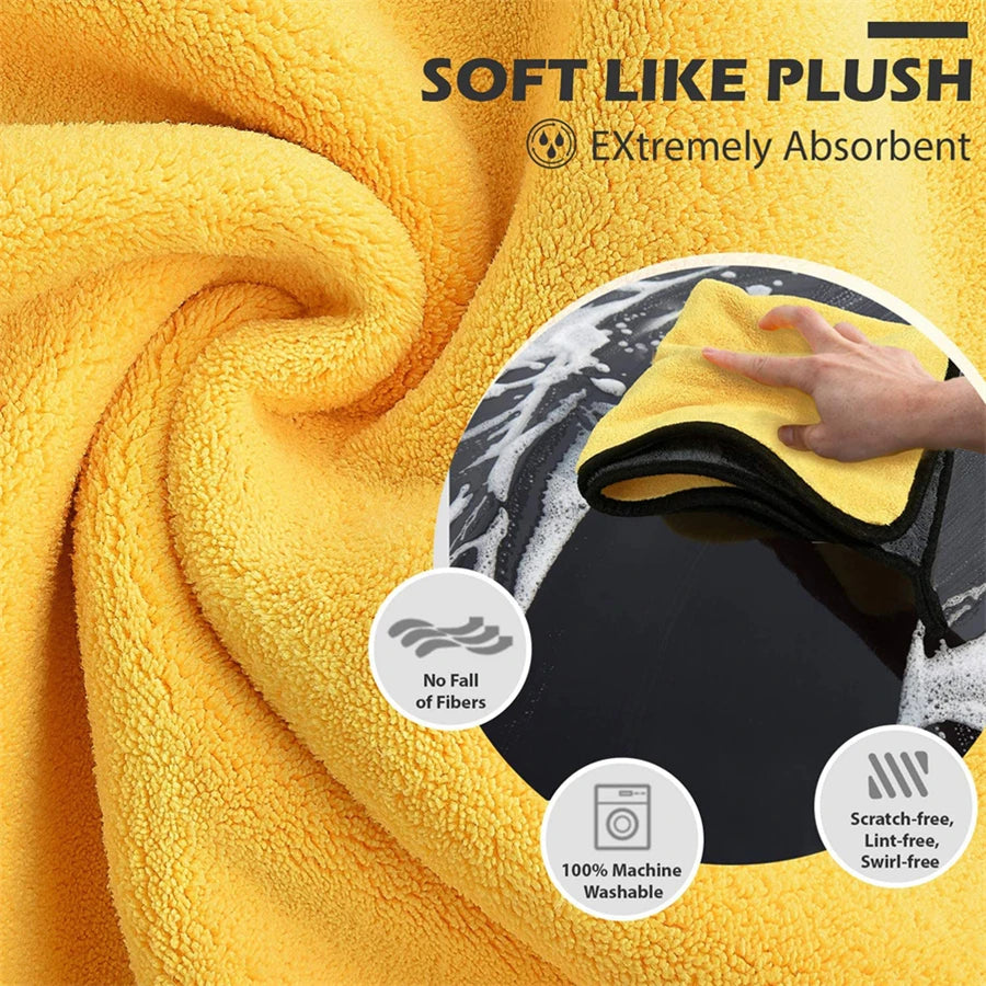 1/2/6pcs Microfiber Cleaning Towel Thicken Soft Drying Cloth Car Body Washing Towels Double Layer Clean Rags Car Accessories Beauty World Shop