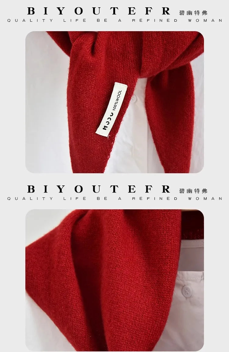 100% Australian Wool Knitted Triangle Scarf Shawl Women's Autumn  Winter Warm Neck Protection Scarf Decorative  Small Scarf Beauty World Shop