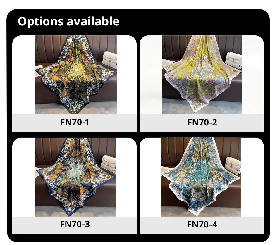 90cm Silk Twill Square Scarf For Women Spring Print Hair Band Hijab Foulard Sunsceen Neckerchief Shawl Wraps Echarpe New Beauty World Shop