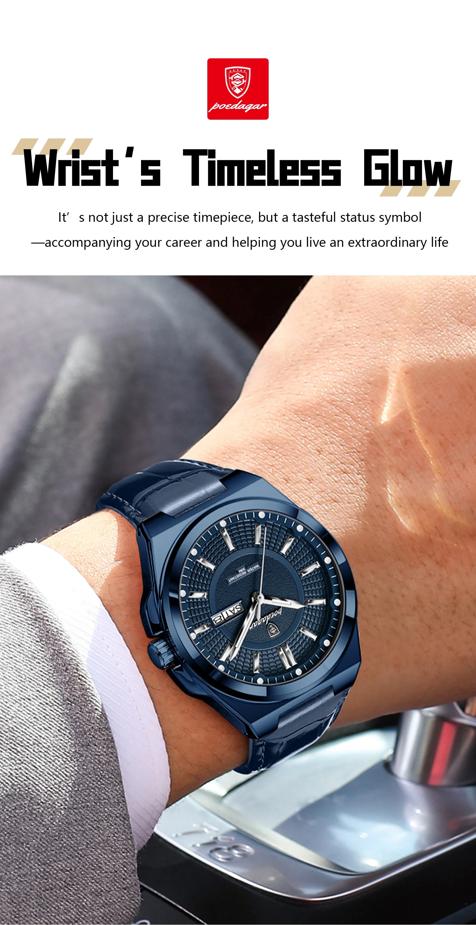 POEDAGAR Fashion Brand Man Wristwatch Waterproof Luminous Date Week Quartz Luxury Men's Watches Leather Business Men Watch Reloj Beauty World Shop