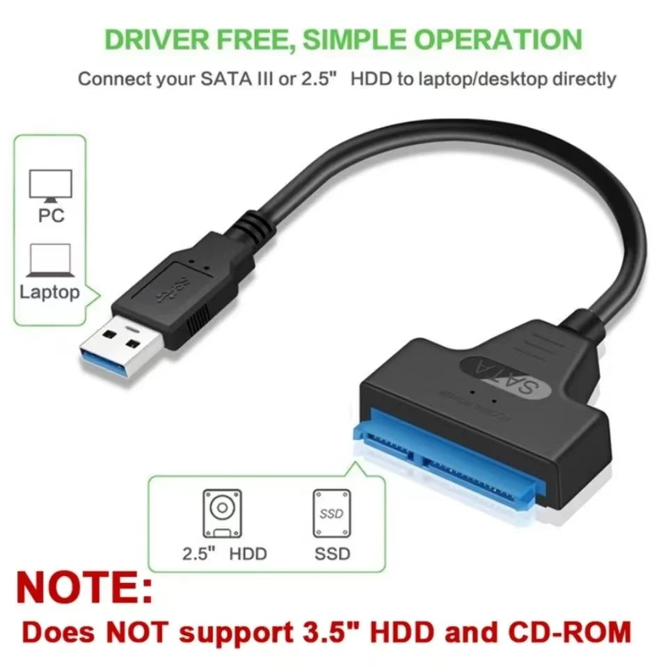 Sata To USB 3.0 Adapter Cable USB To SATA 3 Cable Support 22 Pin 2.5 Lnche External HDD SSD Hard Disk Computer Connector Fit Beauty World Shop